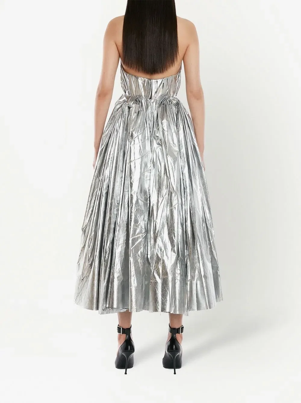 Платье-Миди с металлизированной отделкой и бюстье Alexander Mcqueen, серебро — фото 4