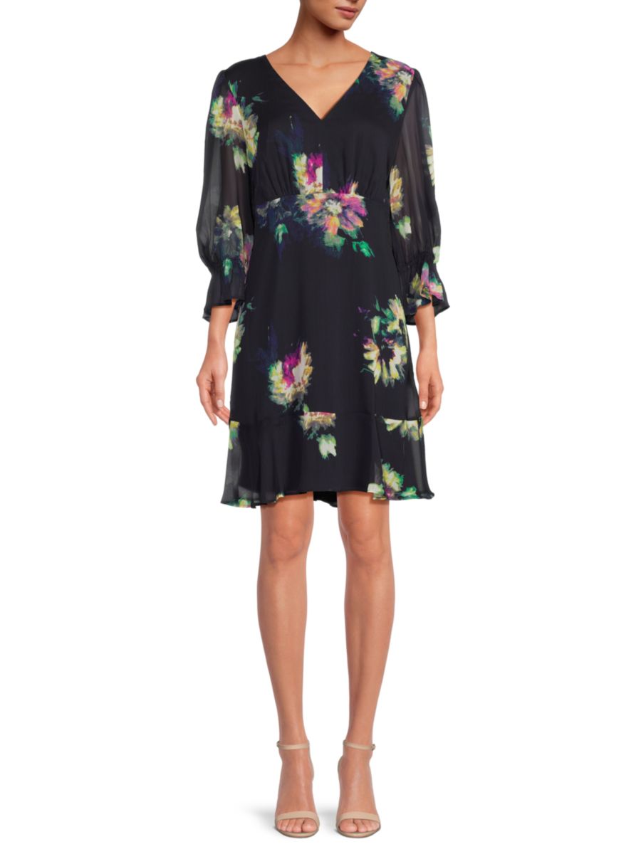 

Платье А-силуэта с цветочным принтом длиной до колена DKNY, цвет Navy Multicolor