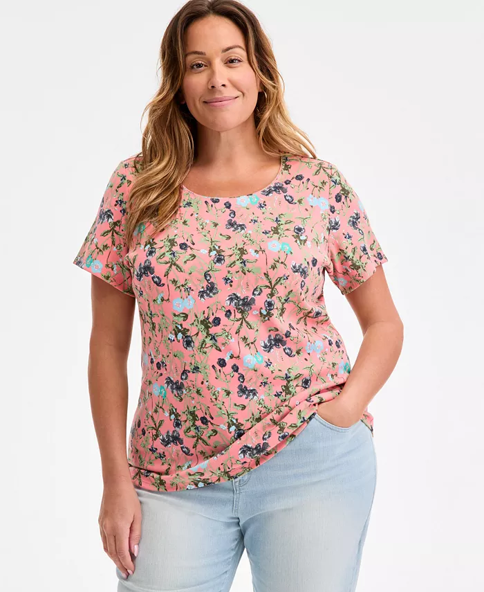 

Топ с принтом и круглым вырезом, Plus Size Style & Co, мультиколор