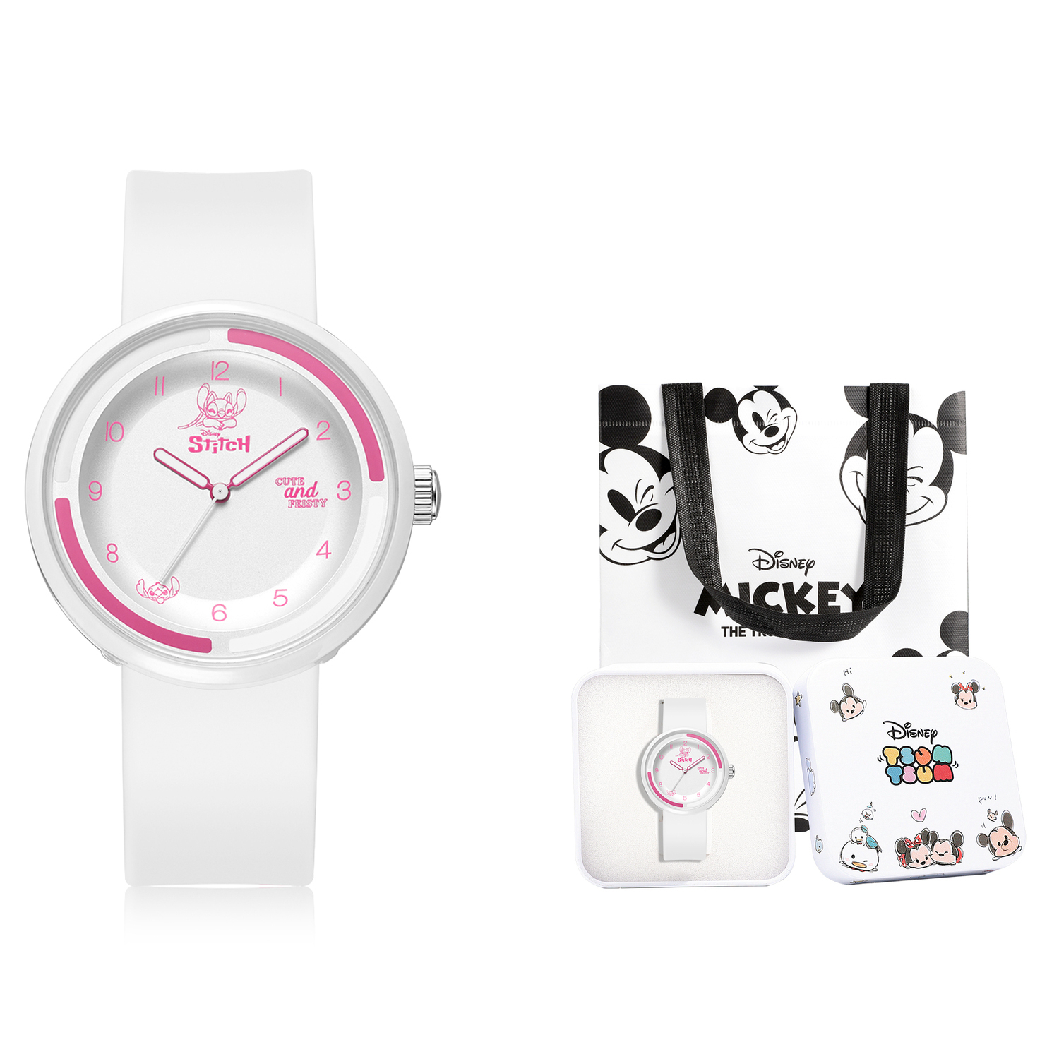 

Disney Часы Stitch Quartz Movement Watch Unisex White Dial, Anchi-Pink