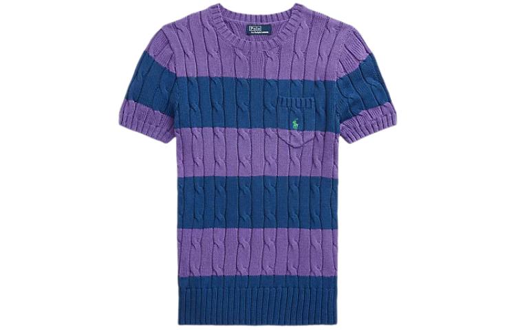 Полосатый кабельный короткий рукав свитер Женский Фиолетовый Polo Ralph Lauren — фото 2