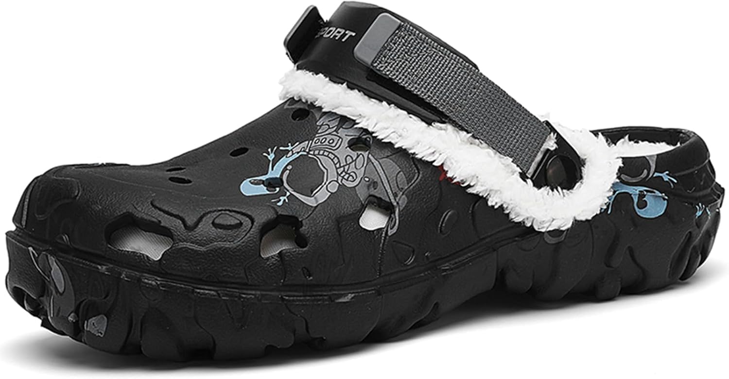 

Мужские зимние сабо с меховой подкладкой, теплые, противоскользящие, с легкой ноской и регулируемым ремешком на пятке, для дома, улицы и сада Tantanc, черный