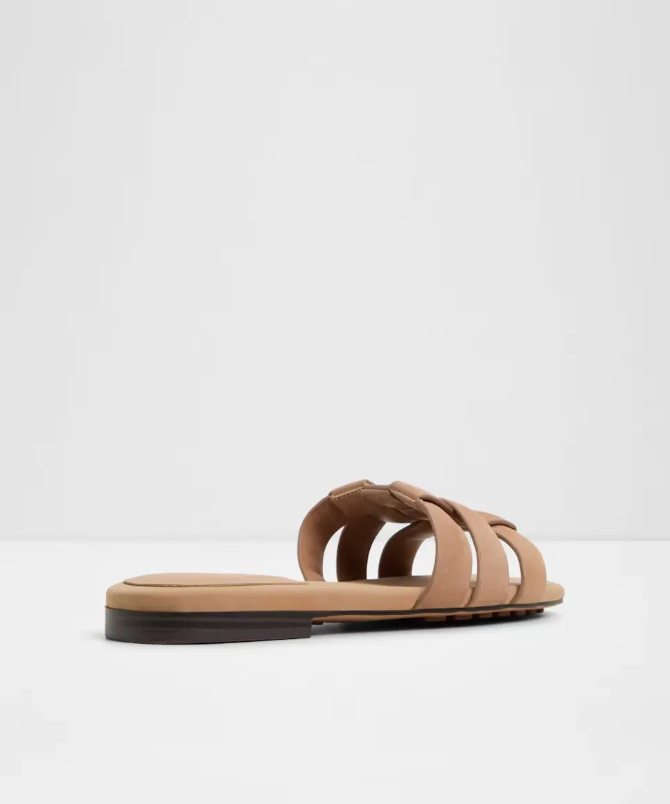 Женские кожаные сандалии на плоской подошве с квадратным носком Aldo, бежевый — фото 2