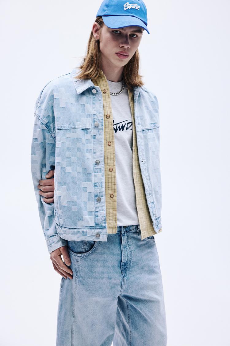 

Клетчатая джинсовая куртка Pull And Bear, индиго