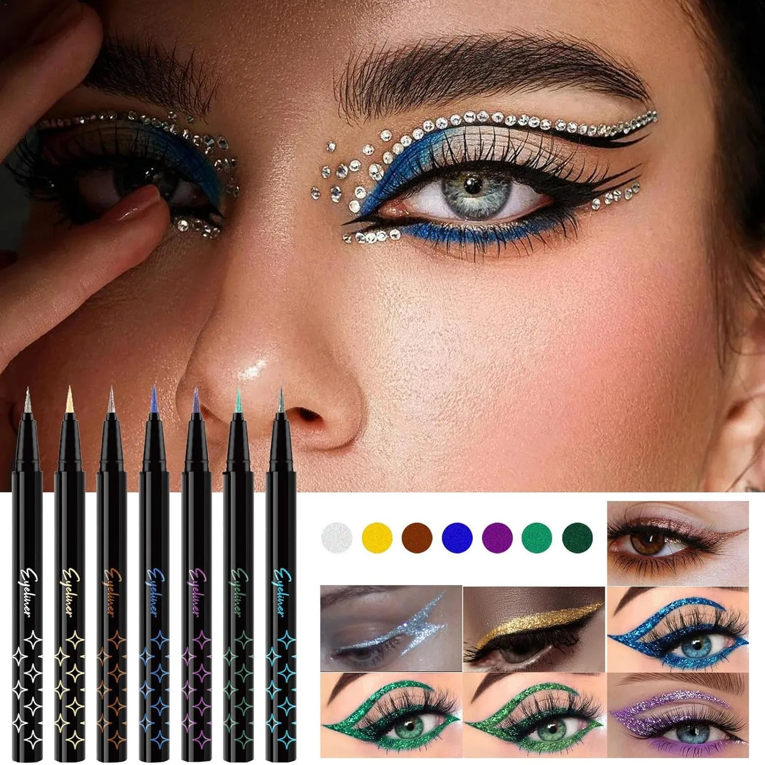 Набор карандашей для глаз Glitter Eyeliner Pencil Set, 7 цветов, без бренда — фото 3
