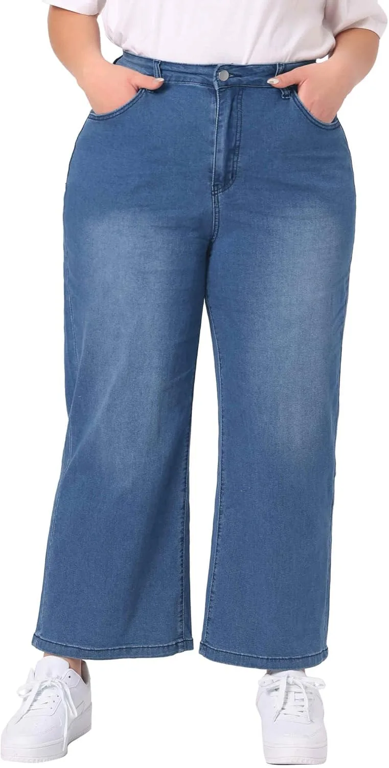 

Джинсы Agnes Orinda Plus Size Stretchy Washed Button Wide Leg