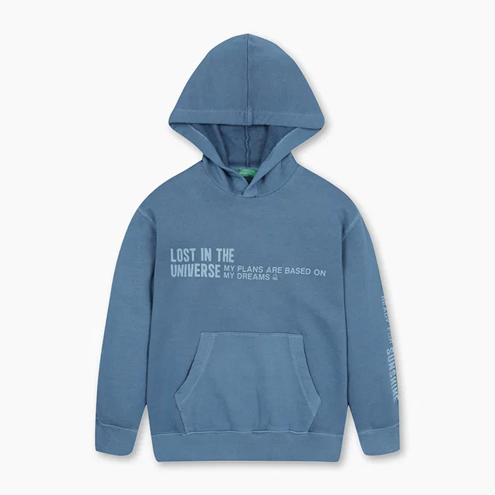 Детский тёмно-синий худи с пигментным окрашиванием от Benetton Kids