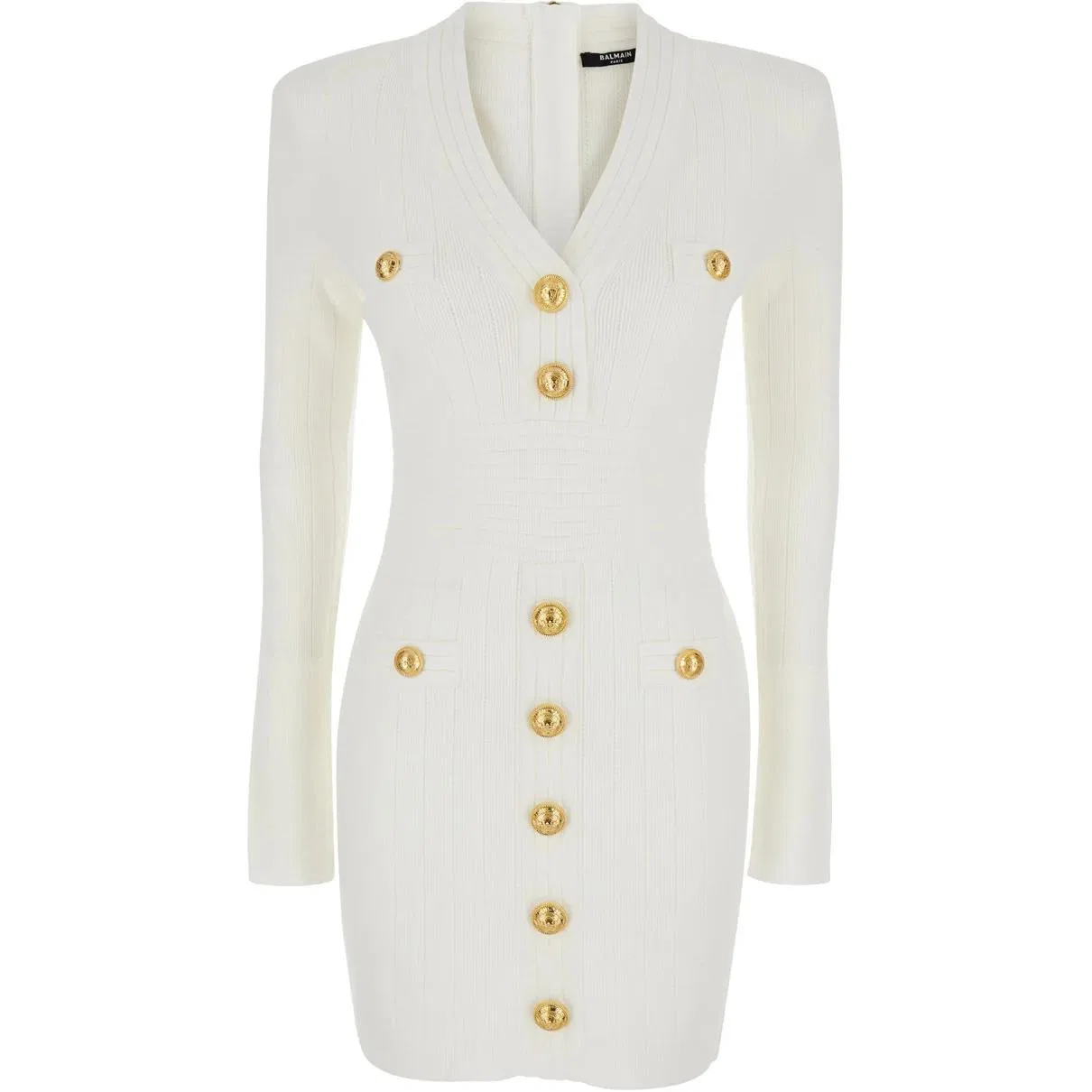 Платье мини с пуговицами BALMAIN белое