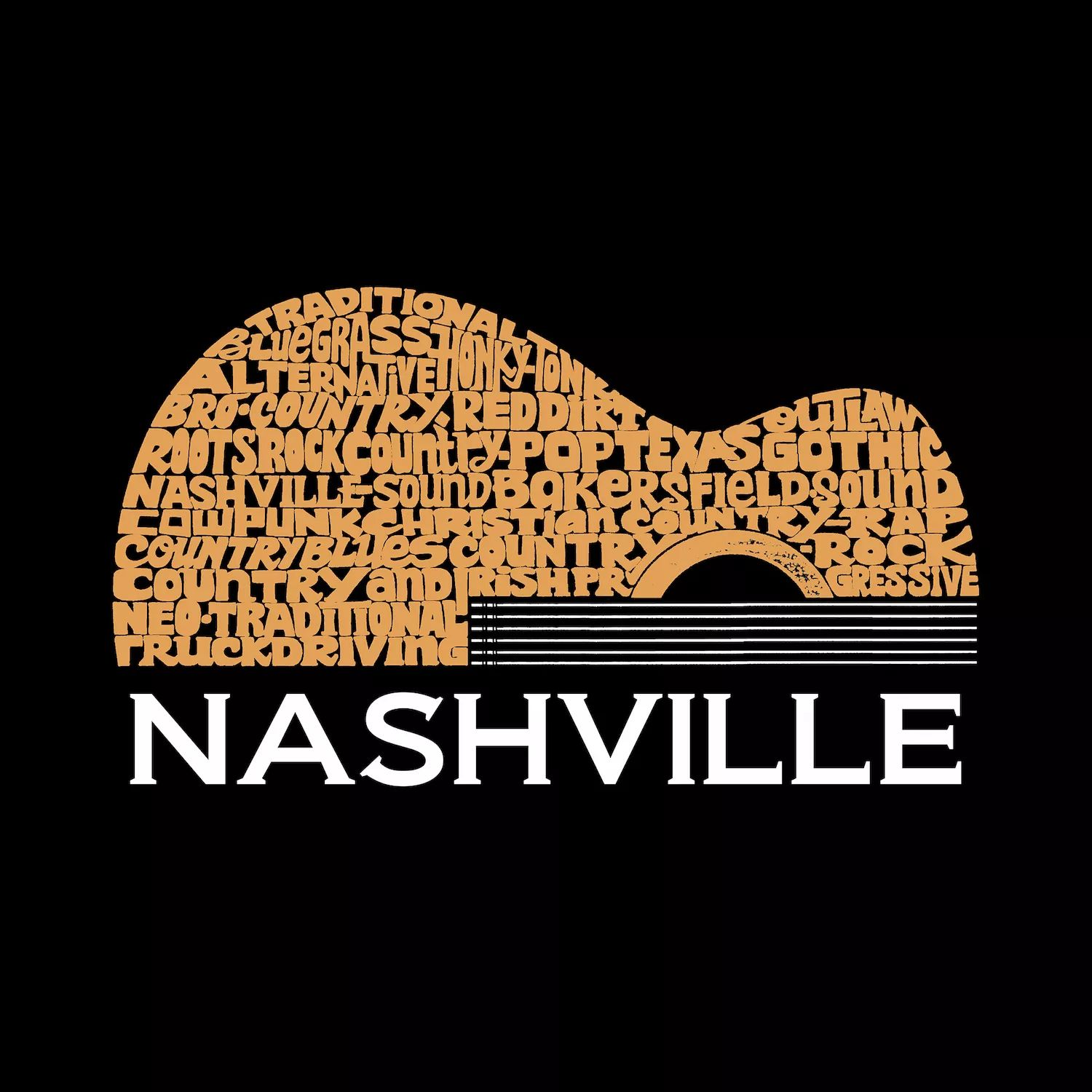 

Nashville Guitar — мужская футболка с рисунком Word Art LA Pop Art