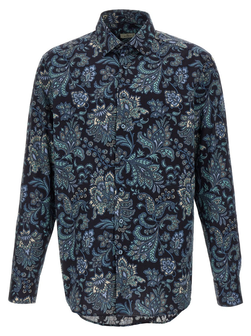 

Рубашка из хлопка с цветочным узором и пейсли ETRO, синий