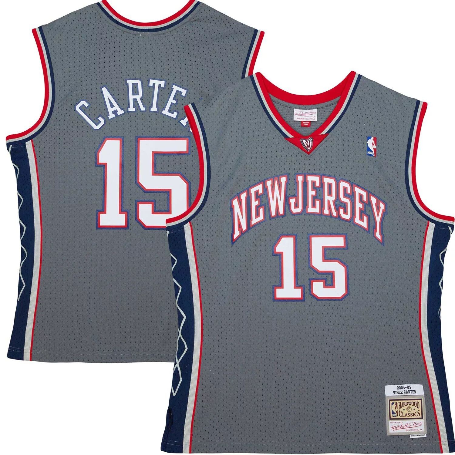 

Мужская майка Mitchell & Ness Vince Carter Grey New Jersey Nets 2004/05 Hardwood Classics Swingman Jersey