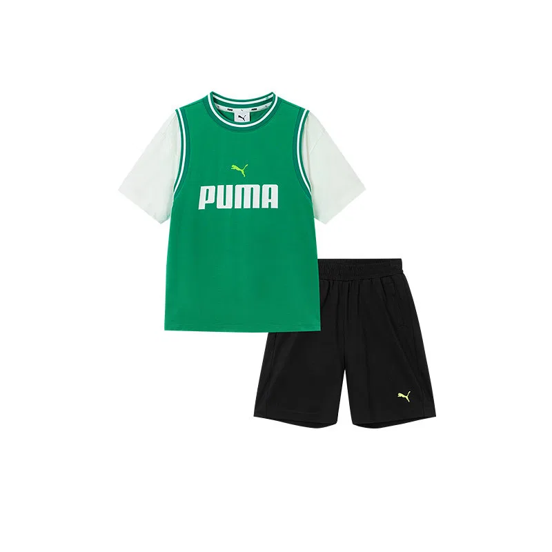 Детская повседневная спортивная футболка с круглым вырезом PUMA, Green Tone 00344