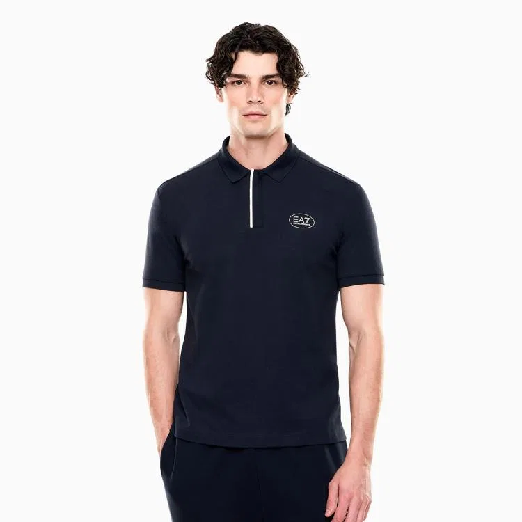 Поло мужское синее с воротником поло, прямой крой средней посадки EMPORIO ARMANI, Blue — фото 3