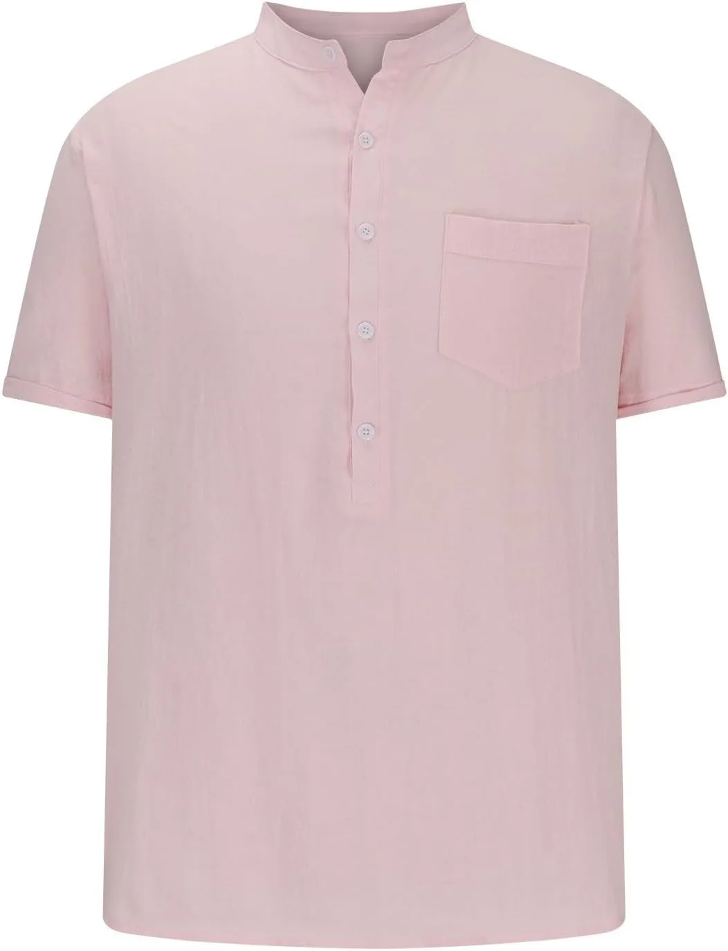 

Мужская хлопковая льняная рубашка хенли с коротким рукавом и карманом