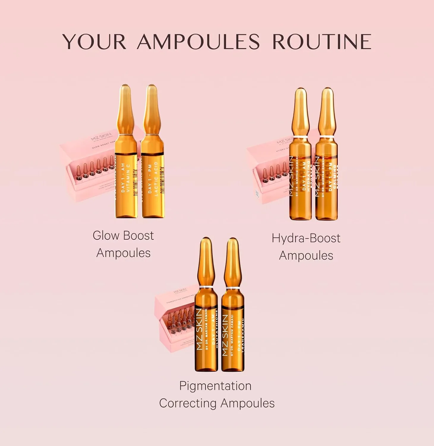 MZ SKIN Glow Boost Ampoules набор из 10 ампул | 5-дневное интенсивное сияние для обновления клеток, эксфолиации, осветления, пигментации и возрастных пятен, с витамином C, молочной кислотой (AHA), без отдушек Mz Skin By Maryam Zamani Md — фото 4