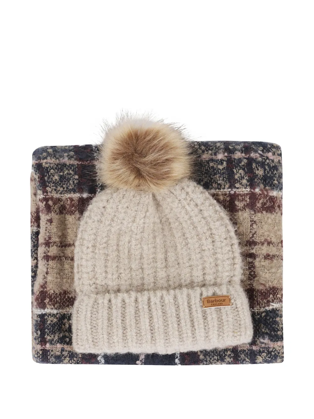 

Комплект из шарфа в тартан и шапки с помпоном Barbour, нейтральный