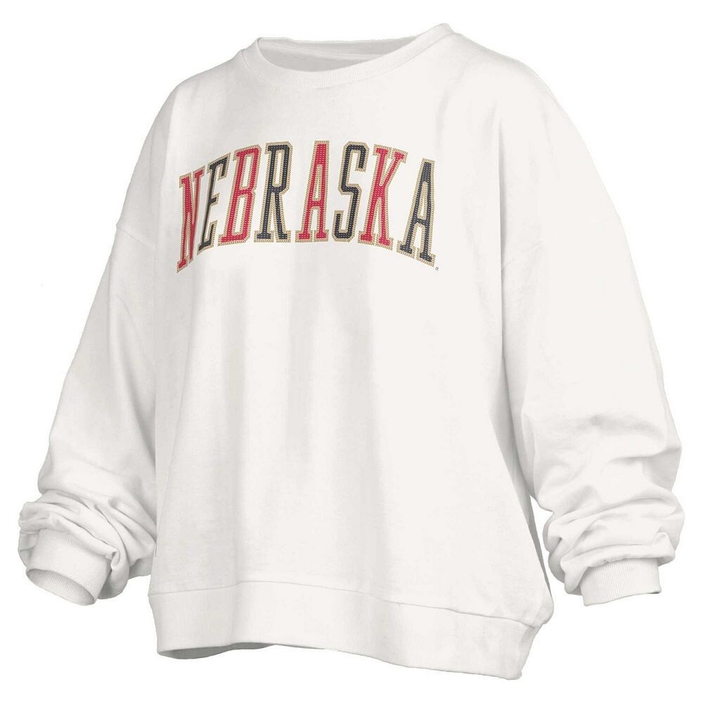 

Женский свободный пуловер с длинным рукавом Pressbox Nebraska Huskers Janise длиной до талии, цвет Neb White