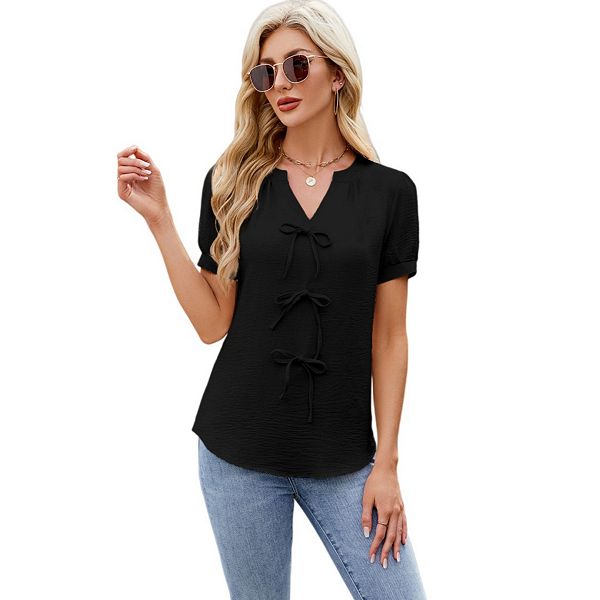 

Женская блузка с бантом и коротким рукавом Yesfashion, Black