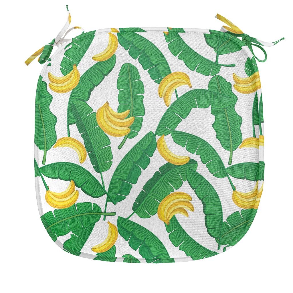 

ABAKUHAUS Botanik Подушка для обеденного стула, Banana Art, декоративная водонепроницаемая подушка с ремнями для кухонных сидений, 40 см x 40 см, Охотничий зеленый желтый