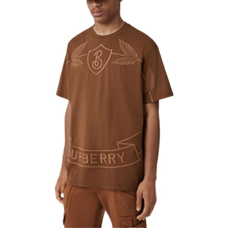 Футболка из хлопка Burberry, с изображением дубового листа, коричневый — фото 4