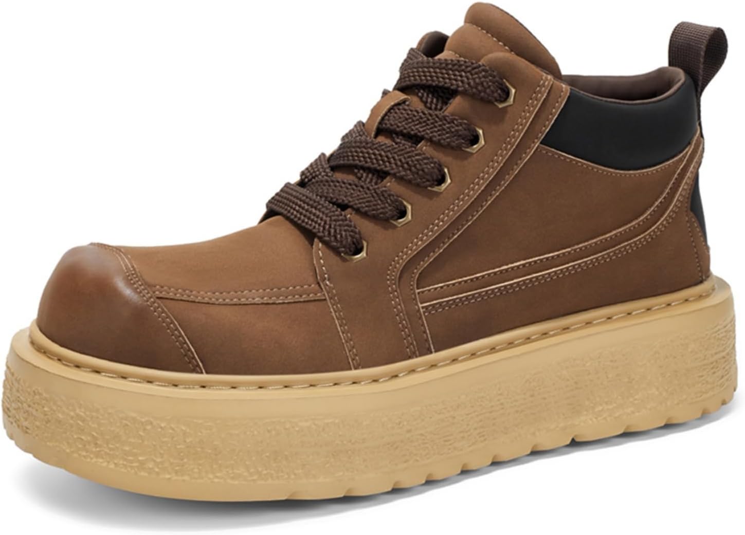 

Мужские кожаные высокие ботинки в ретро-панковском стиле для байкеров с толстой противоскользящей резиновой подошвой и металлическими люверсами для повседневной моды и повседневной носки Kelibasi, коричневый