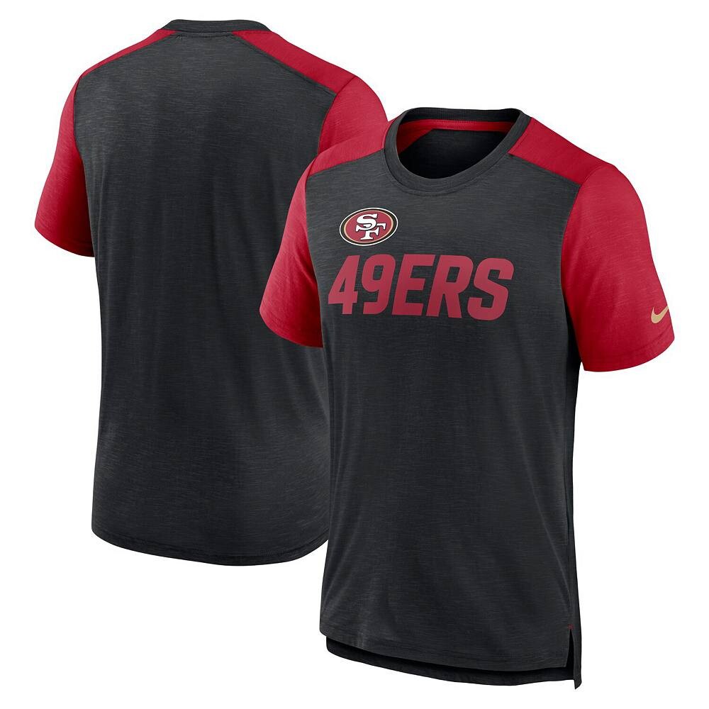 

Мужская футболка Nike Heathered Black/Heathered Scarlet San Francisco 49ers Color Block Team Name, цвет Charco