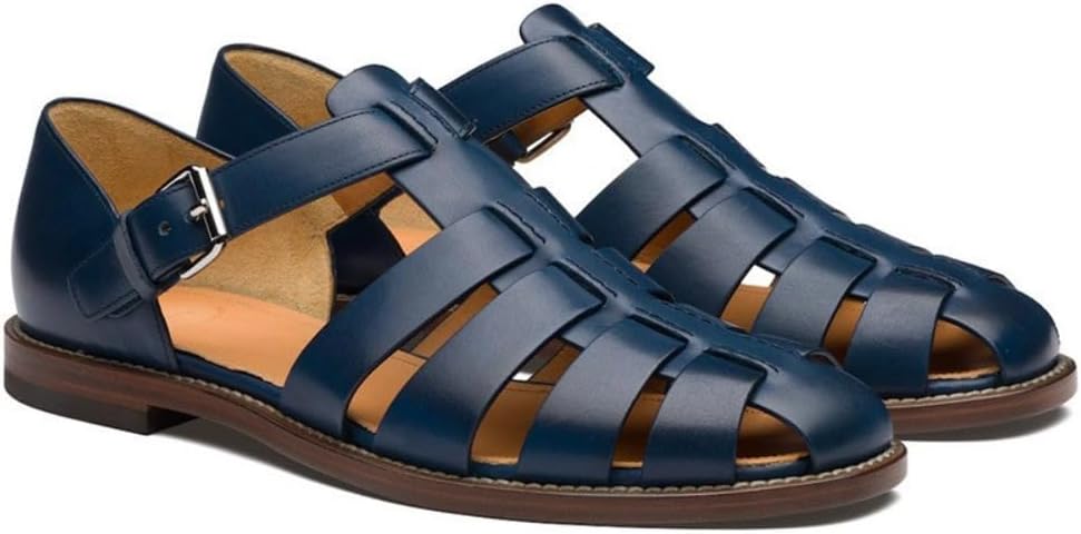 

Мексиканские сандалии-гуарачи из плетеной кожи для мужчин, широкая подошва Geerta, темно-синий