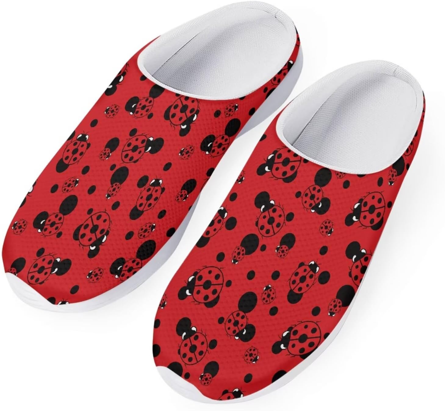 

Forchrinse Южно-западные сандалии с арочной поддержкой для мужчин и женщин Navajo Aztec, тапочки-мюли для сада, прогулочные кроссовки для носки в помещении и на улице, Red Ladybug Print