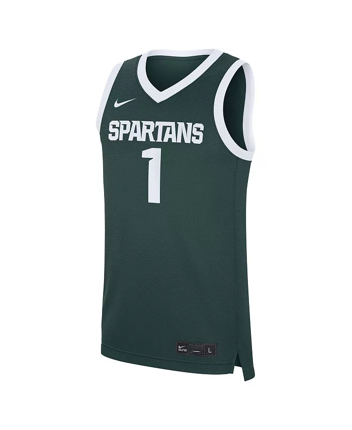 Мужская реплика дорожной футболки Michigan State Spartans №1 в зеленом цвете Nike — фото 3