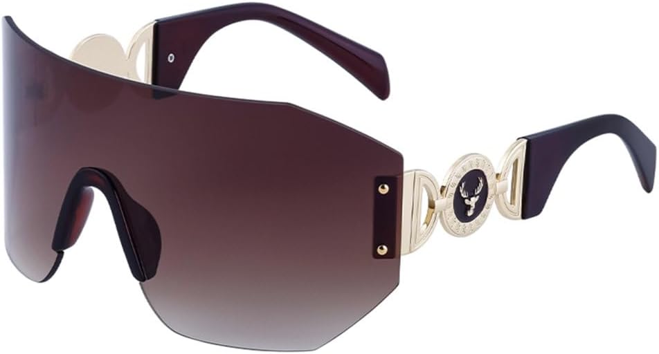 

Большие солнцезащитные очки-щитки для женщин, роскошные модные солнцезащитные очки без оправы для мужчин, трендовые солнцезащитные очки неправильной формы MUTYNE, C4 Gold Brown