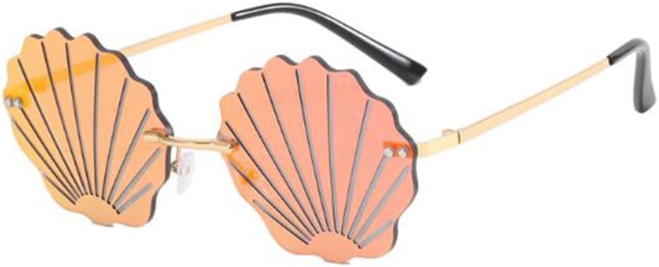 

Забавные безрамочные очки в форме ракушки, модные безободковые металлические солнцезащитные очки с волнообразным рисунком, очки для вечеринок для девушек и женщин Weloveushop, C2 Gold Frame Red Flakes