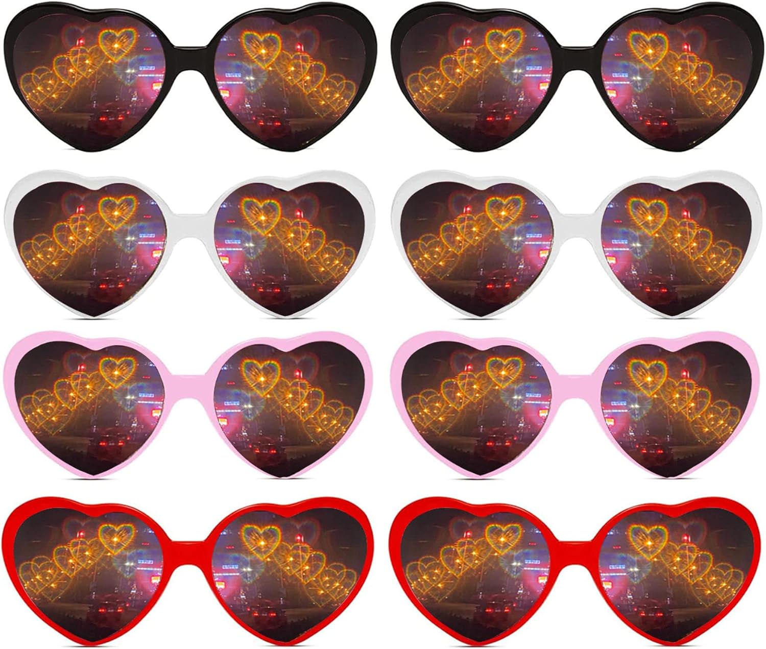 

Солнцезащитные очки в форме сердца для женщин и мужчин, для Дня святого Валентина, фестивалей, вечеринок, рейвов, с эффектом изменения цвета в форме сердца и дифракцией RuiJinGen, 8 Pack Mixcolor
