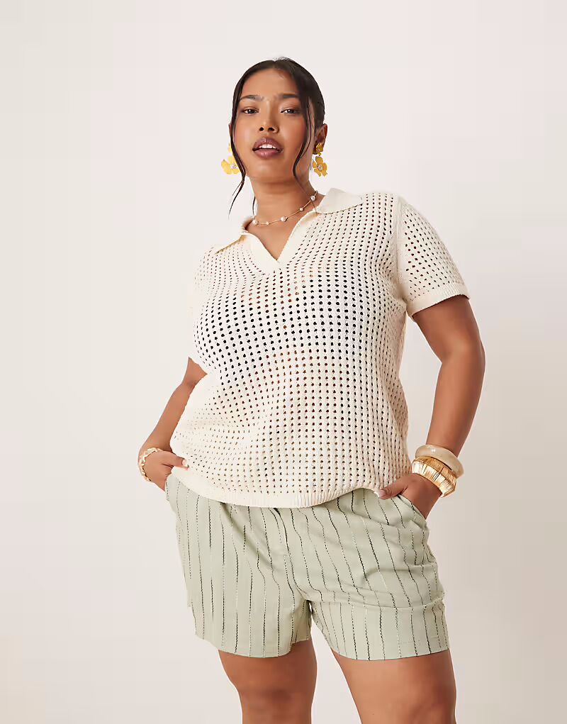 

Свободные шорты для папы ASOS DESIGN Curve из льна в полоску шалфея