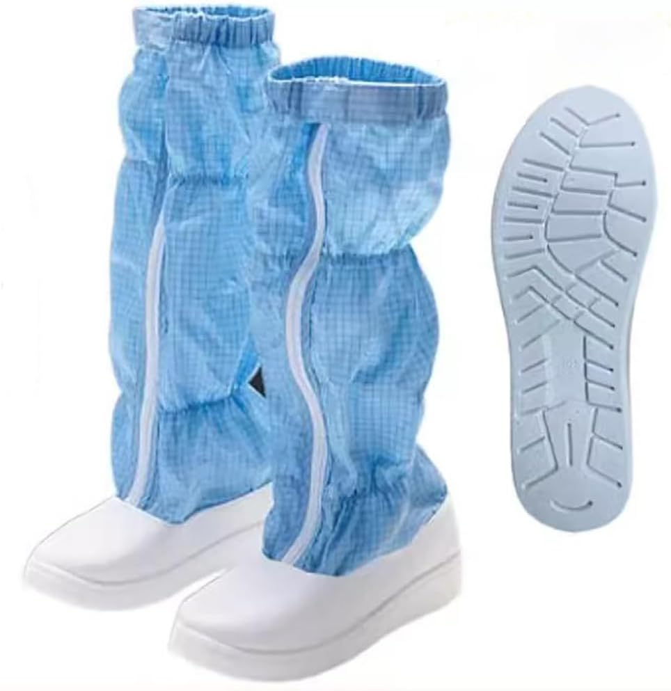 

Антистатические ботинки с высокой голенью с защищенной подошвой SPU 0,5 решетки, чистая комната без пыли, рабочая безопасность, моющиеся высокие ботинки ESD Lmprock, синий