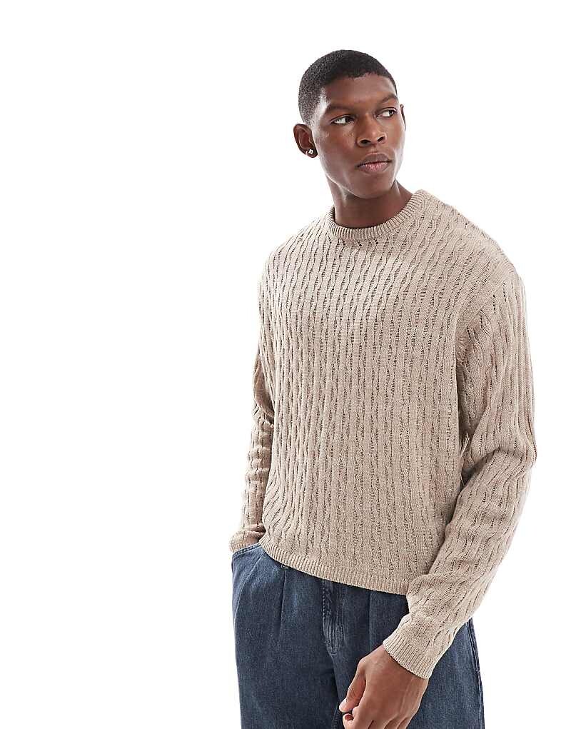 

Бежевый вязаный свитер свободного кроя ASOS DESIGN