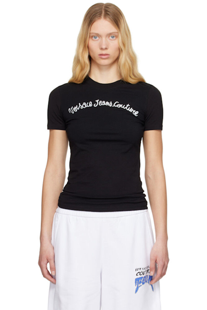 

Черная футболка с трафаретной печатью Versace Jeans Couture