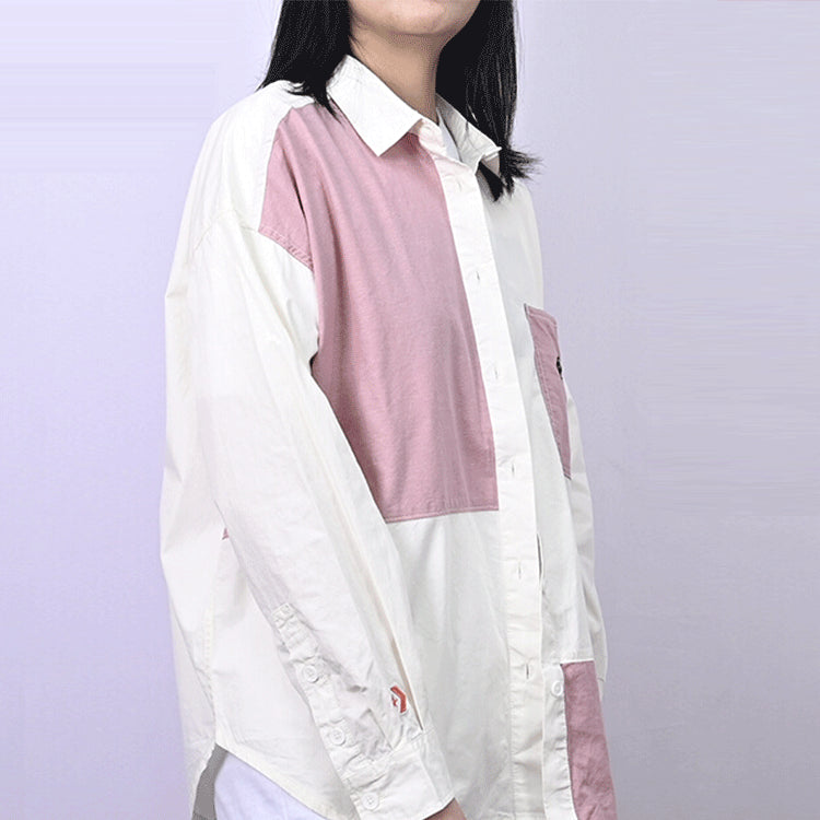 Рубашка (WMNS) Converse Flowers Small Logo Colorblock Long Sleeves White Pink Shirt 10022971-A01 — фото 3