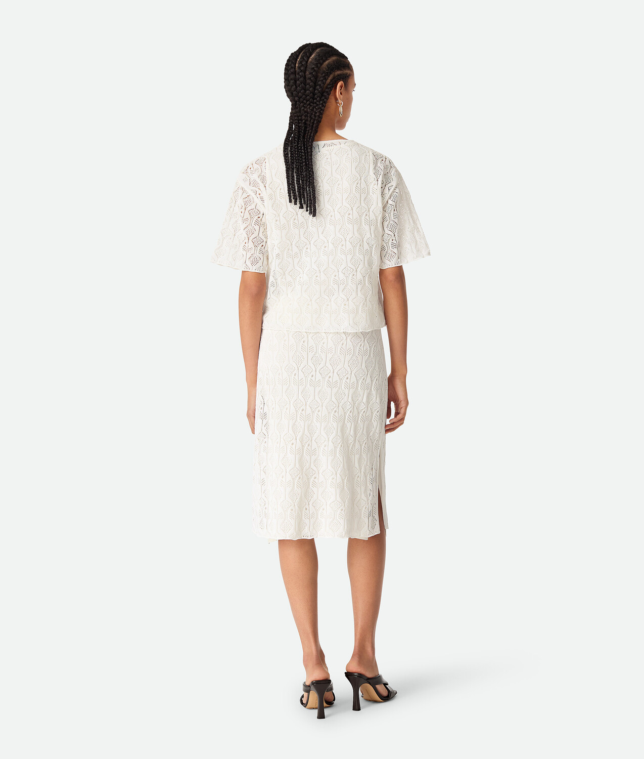 Cotton and silk fish lace skirt BOTTEGA VENETA, мел — фото 3