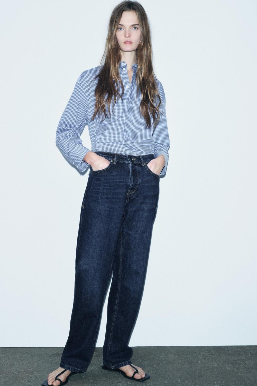 

Рубашка в клетку ZARA, синий/белый