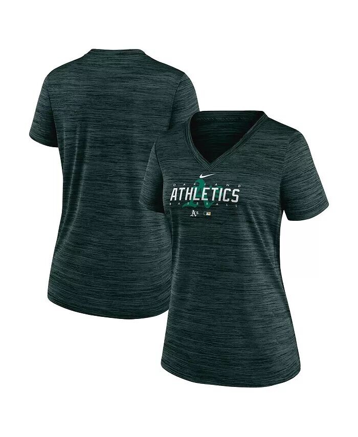 

Зеленая женская футболка с v-образным вырезом Oakland Athletics Authentic Collection Velocity Practice Performance Nike