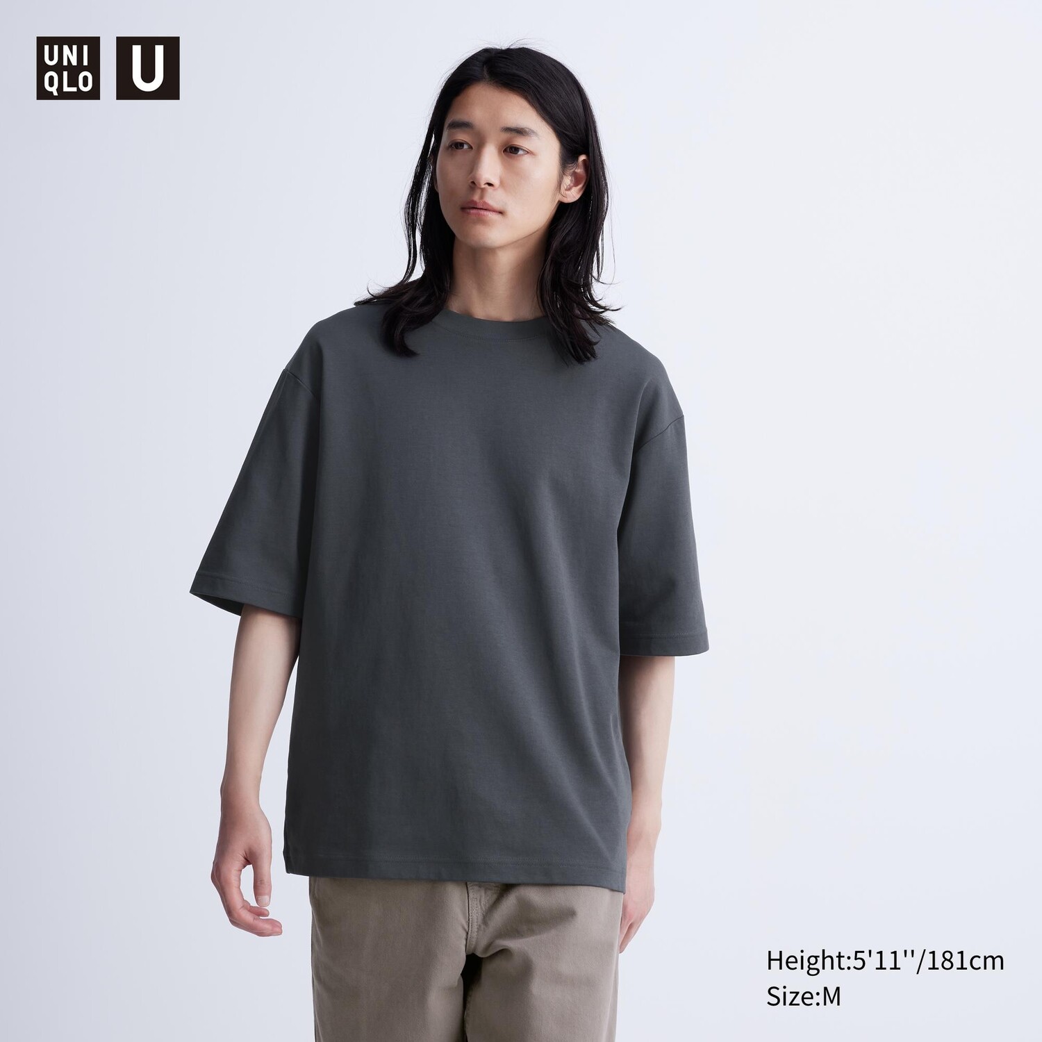 

Хлопковая футболка оверсайз с круглым вырезом AIRism UNIQLO, серый
