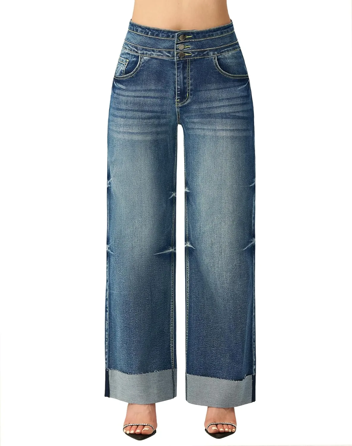 

Roswear Женские джинсы с высокой талией и широкими штанинами