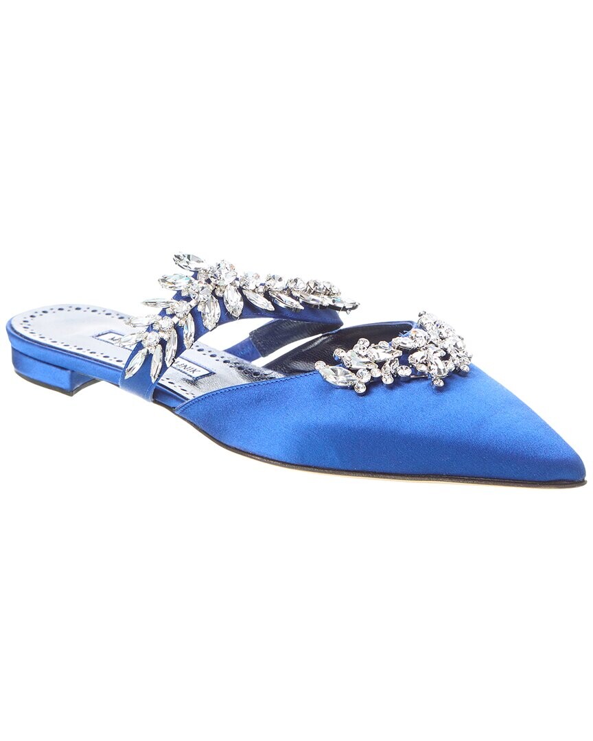 Manolo Blahnik Lurum Атласные балетки без каблуков, синий — фото 4