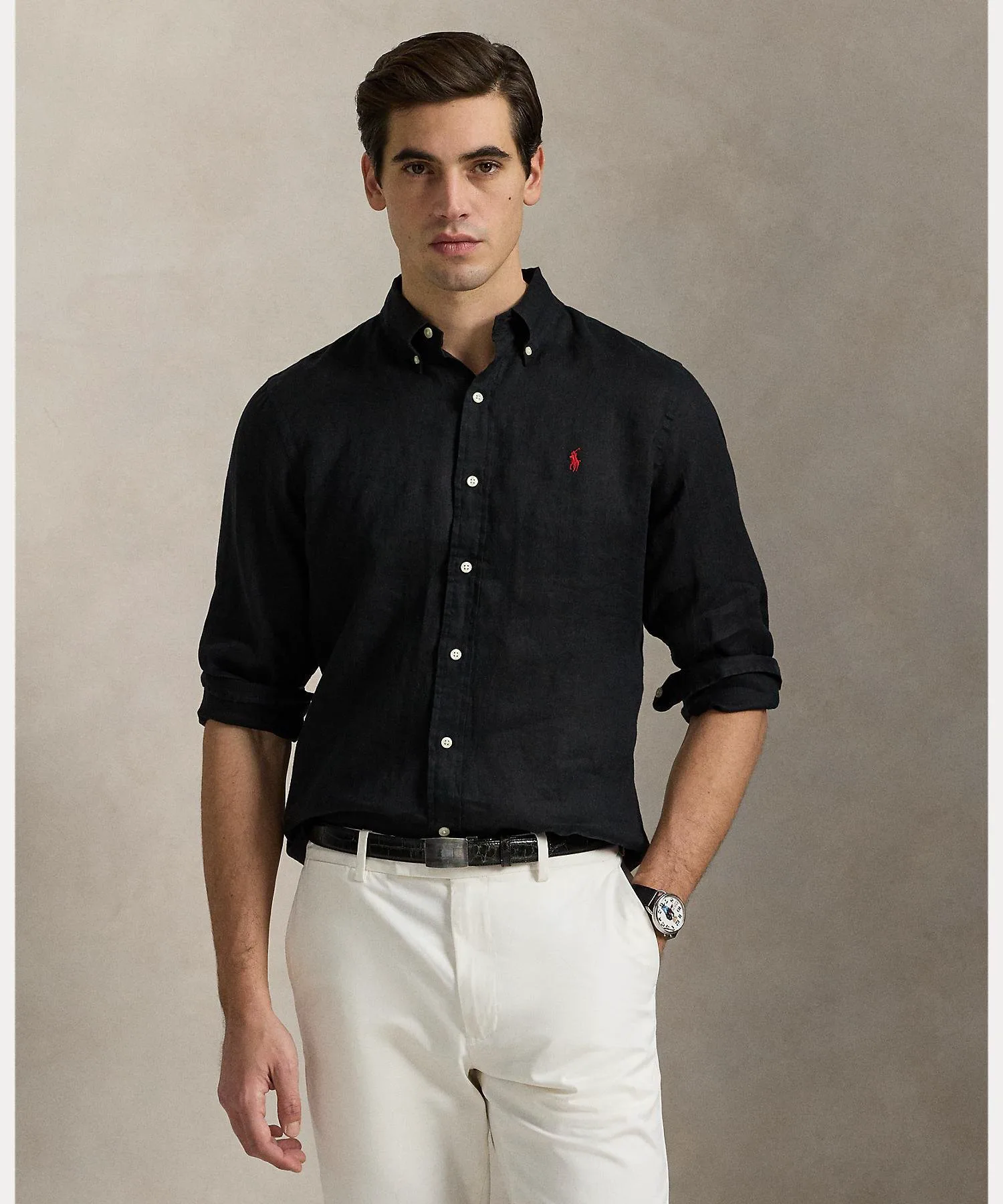 Классическая льняная рубашка Polo Ralph Lauren, 001 Black