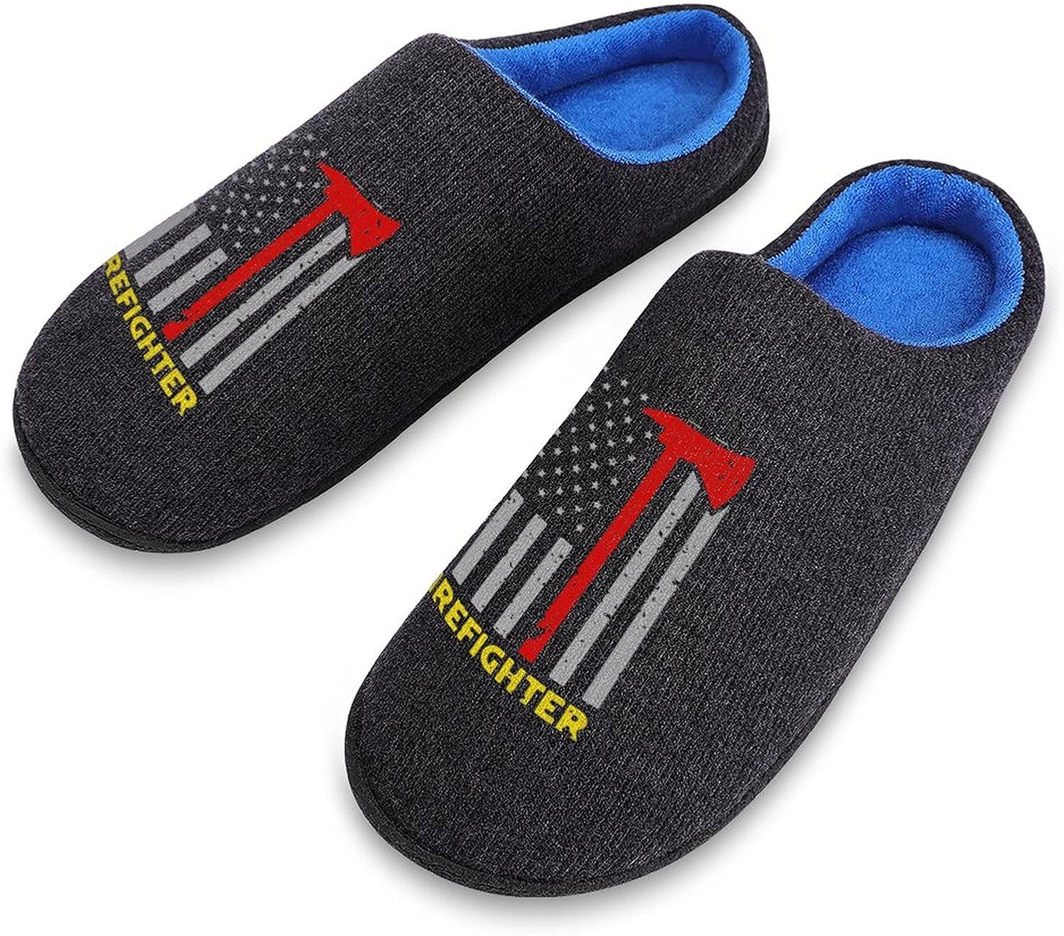

Мужские вязаные хлопковые тапочки с тонкой линией топора пожарного и флагом США, мягкие, комфортные, теплые домашние кроссовки Weedkeycat, темно-серый