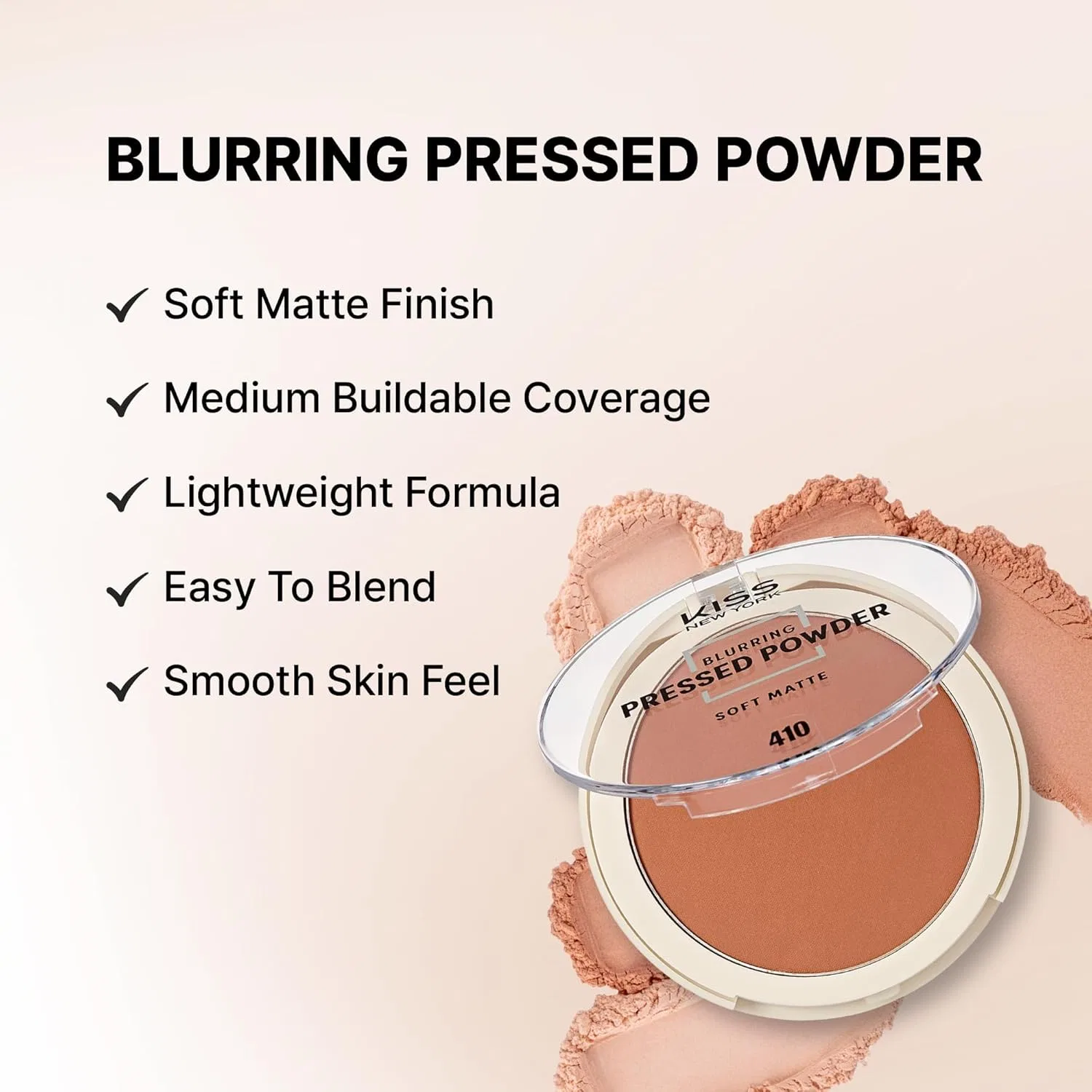Пудра компактная матовая Kiss New York Soft Matte Press Powder Deep Honey с кистью, 7.9 г — фото 3