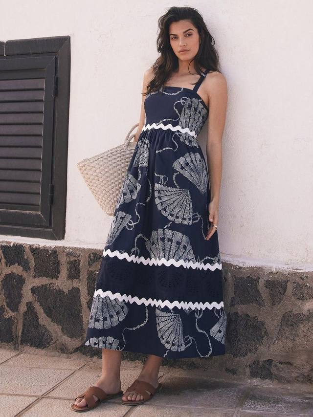 

Платье макси с принтом shell Mint Velvet, Navy/Multi