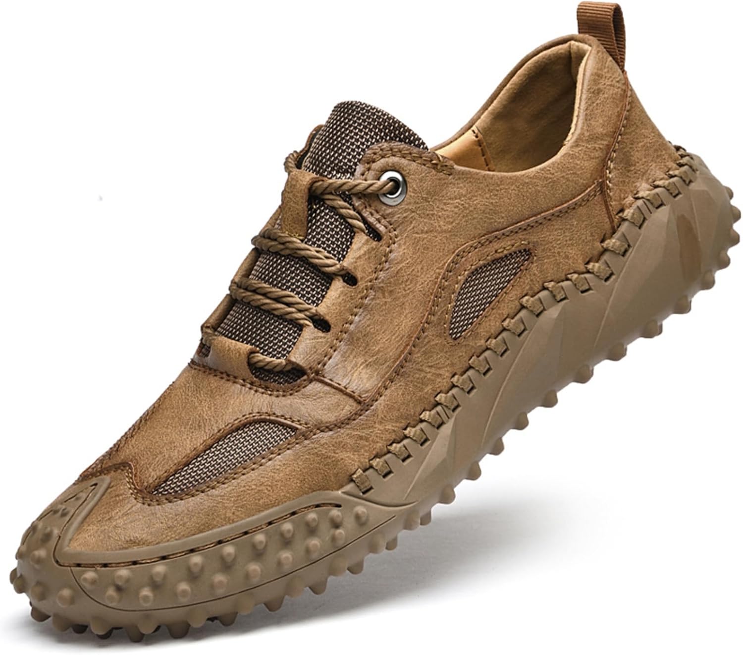 

Мужские премиальные туфли из коровьей кожи для прогулок, легкая шнуровка, повседневные кроссовки, плоская обувь для вождения, ручная строчка, сетчатая подкладка, на все сезоны Aokisx, хаки