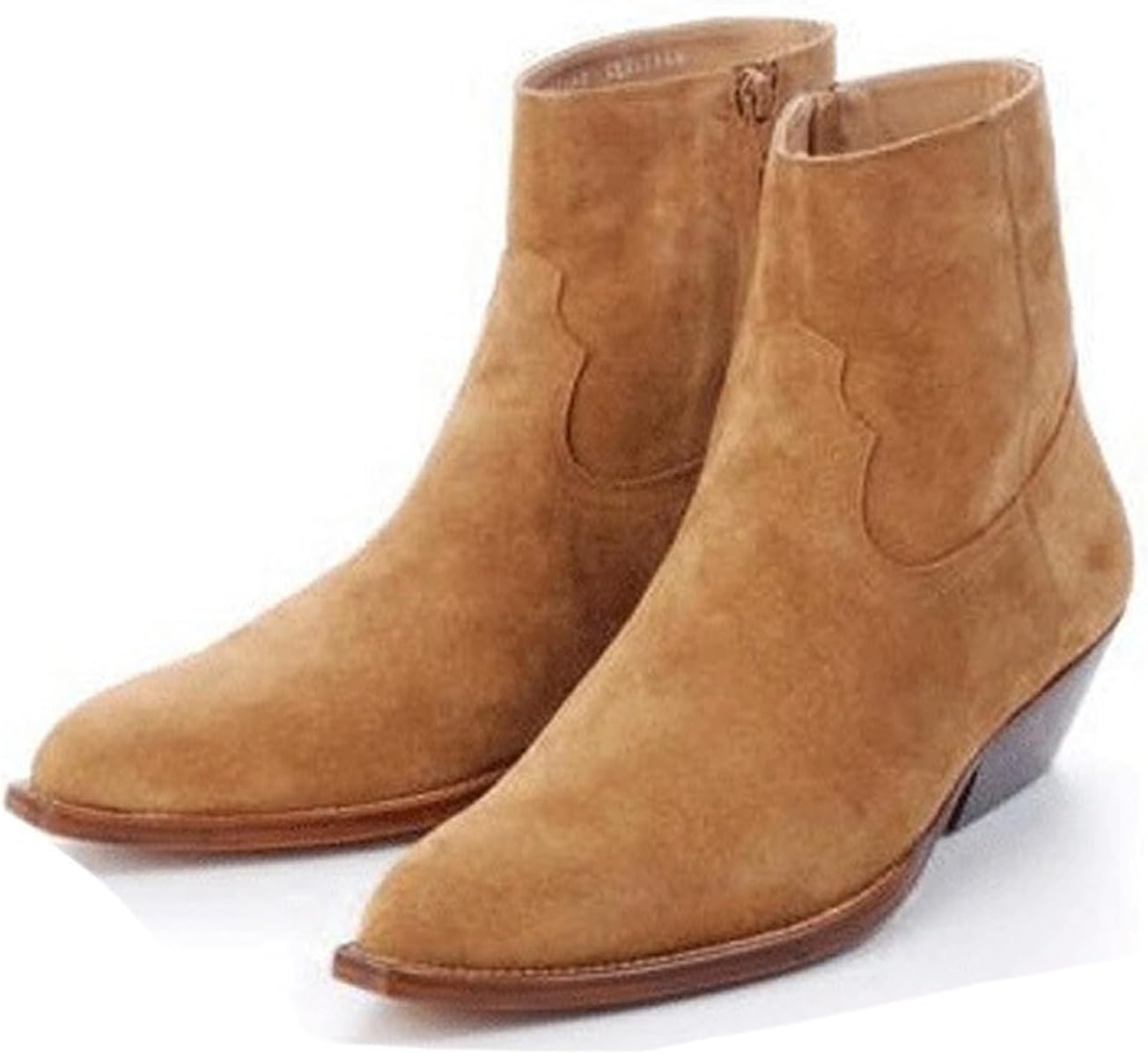 

Мужские ботинки Chelsea Santimon из верхнего слоя кожи - замшево-кожаные модельные ботинки с низким кубинским каблуком и боковой молнией для повседневной носки, вечеринок, родео и диско, Tan