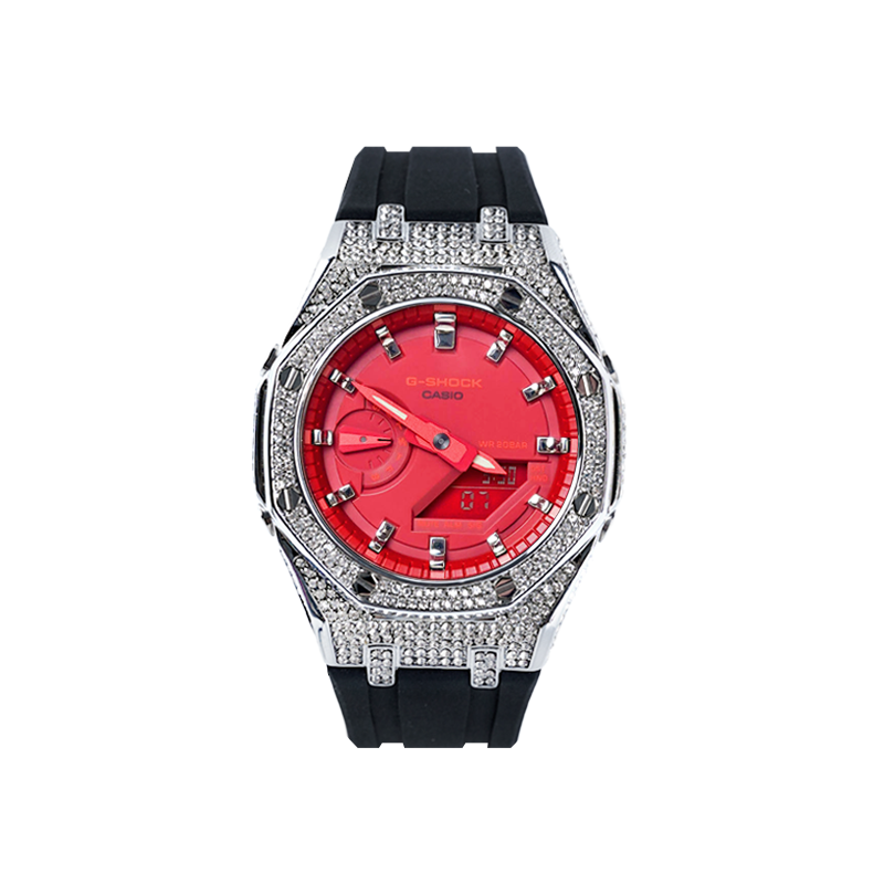 

CASIO Часы унисекс с двойным дисплеем, жидкокристаллическим/аналоговым дисплеем, 48,5 мм, красные